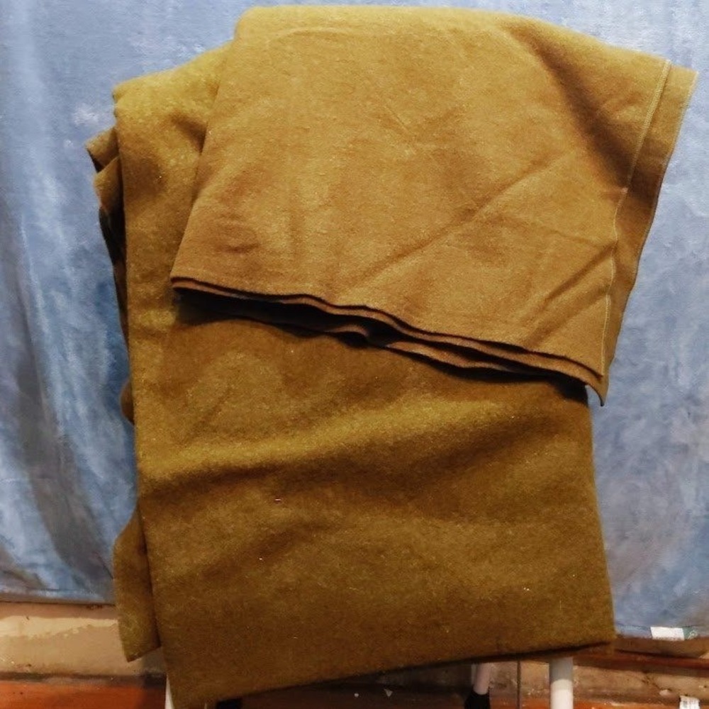 Vtg US Military Style Wool Blanket Lot 2 Olive Drab White Patch Utility Medical